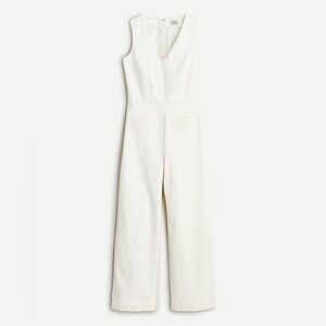 Jcrew, V-neck wide leg white denim jumpsuit, size 2